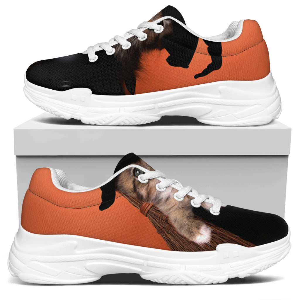 Halloween Cute Witch Cat Print White Chunky Shoes