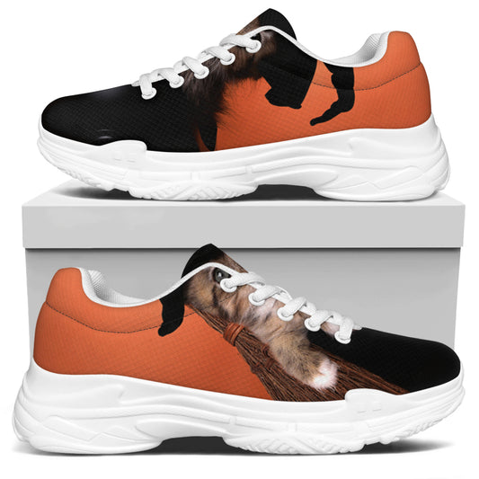 Halloween Cute Witch Cat Print White Chunky Shoes
