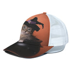Halloween Cute Witch Cat Print White Mesh Trucker Cap