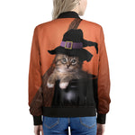 Halloween Cute Witch Cat Print Women's Bomber Jacket