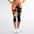 Halloween Cute Witch Cat Print Women's Capri Leggings