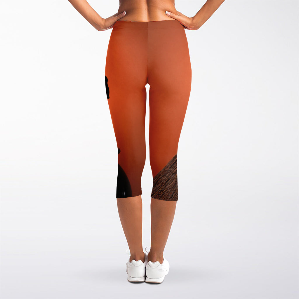 Halloween Cute Witch Cat Print Women's Capri Leggings