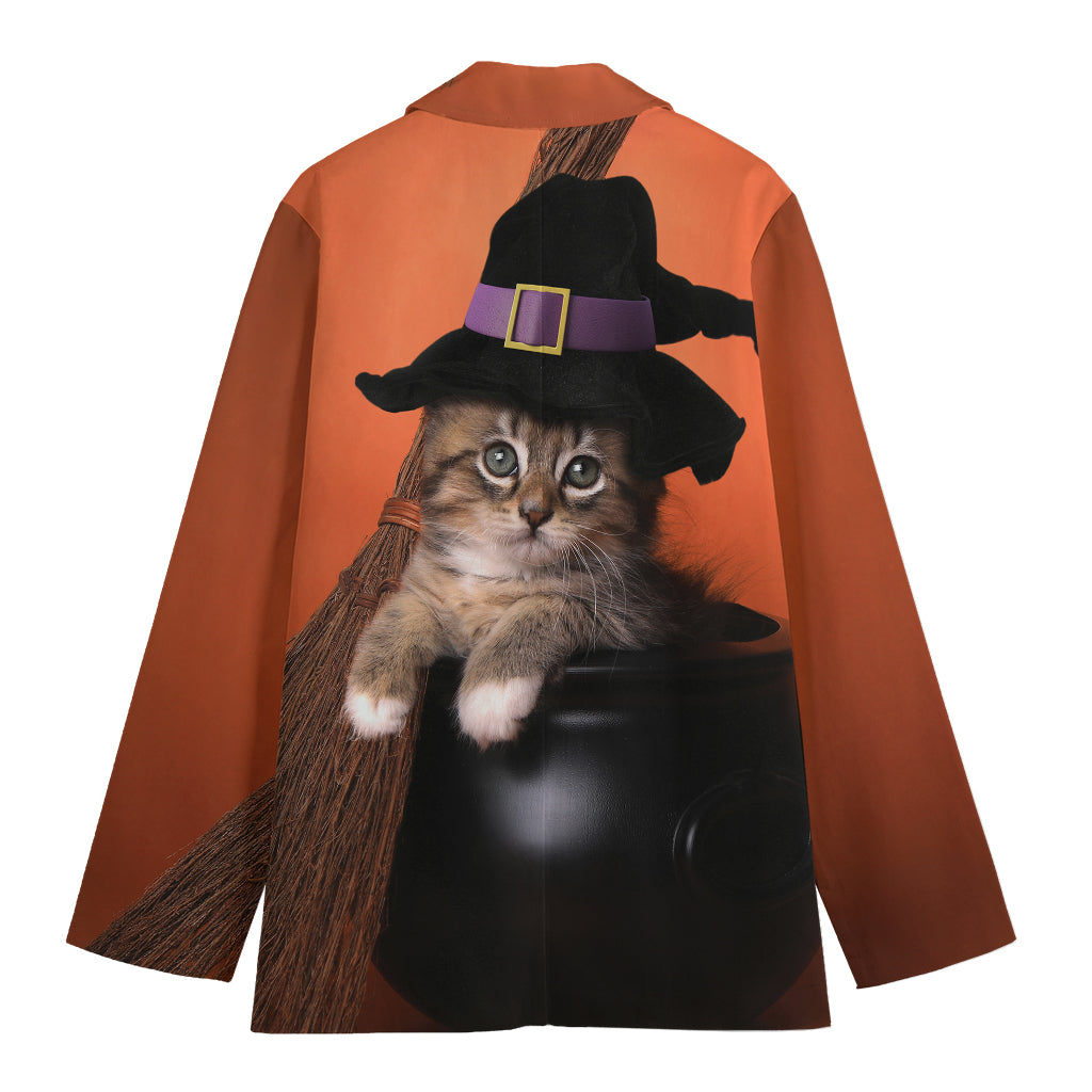 Halloween Cute Witch Cat Print Women's Cotton Blazer