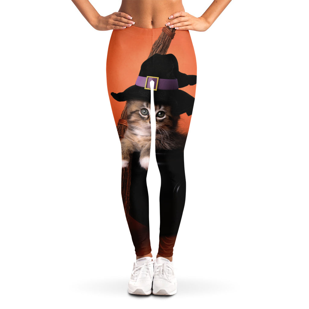 Halloween Cute Witch Cat Print Women's Leggings