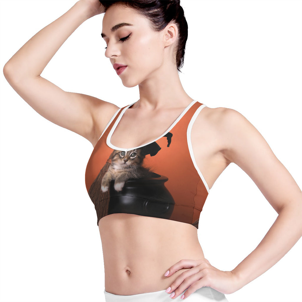 Halloween Cute Witch Cat Print Women's Sports Bra