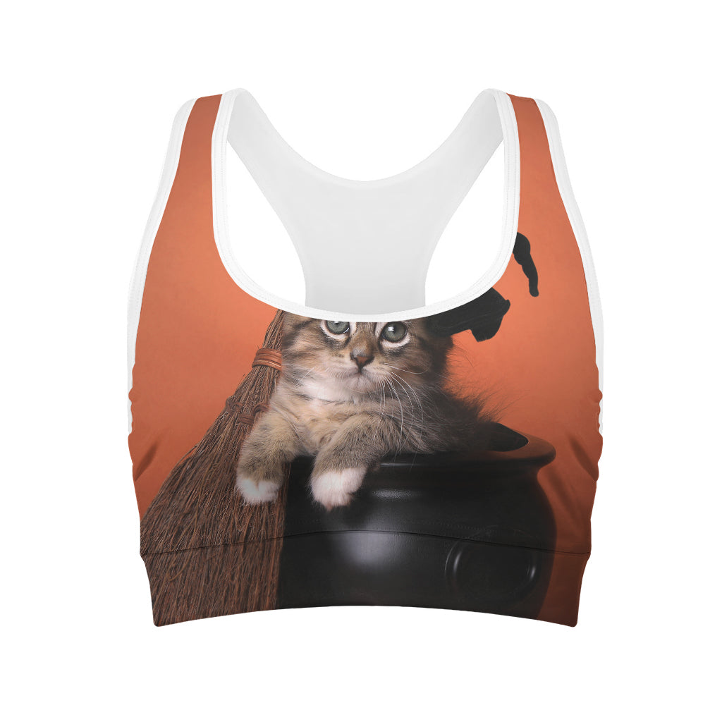 Halloween Cute Witch Cat Print Women's Sports Bra
