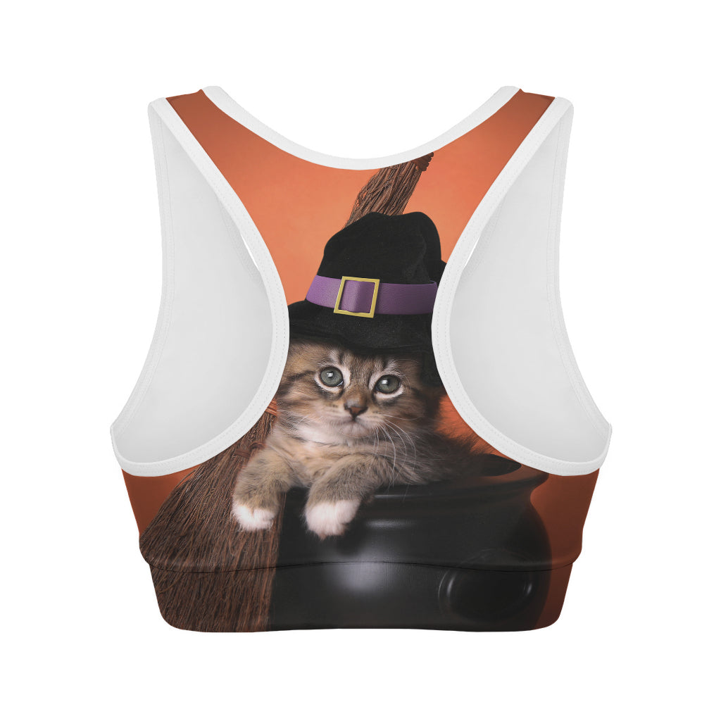 Halloween Cute Witch Cat Print Women's Sports Bra