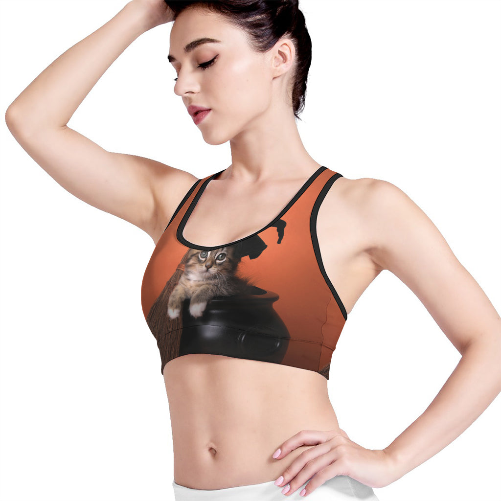 Halloween Cute Witch Cat Print Women's Sports Bra