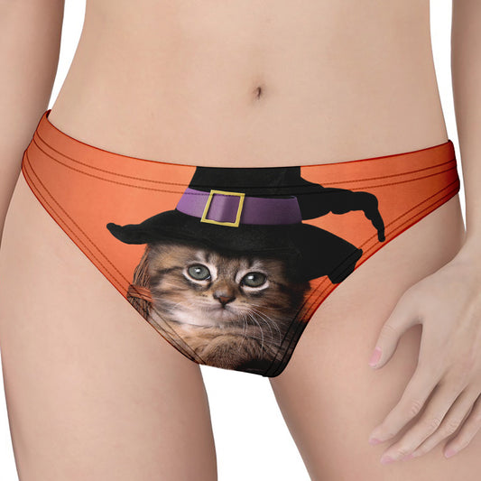 Halloween Cute Witch Cat Print Women's Thong