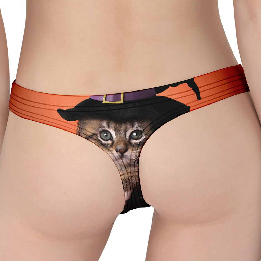 Halloween Cute Witch Cat Print Women's Thong