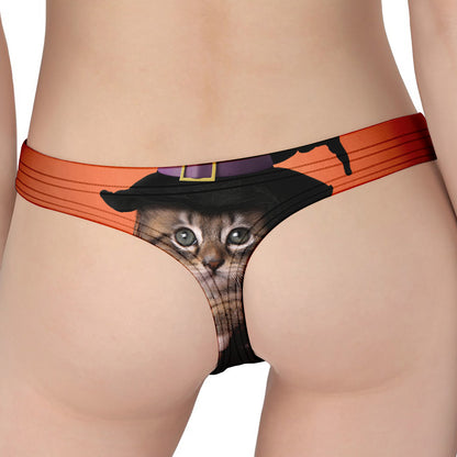 Halloween Cute Witch Cat Print Women's Thong