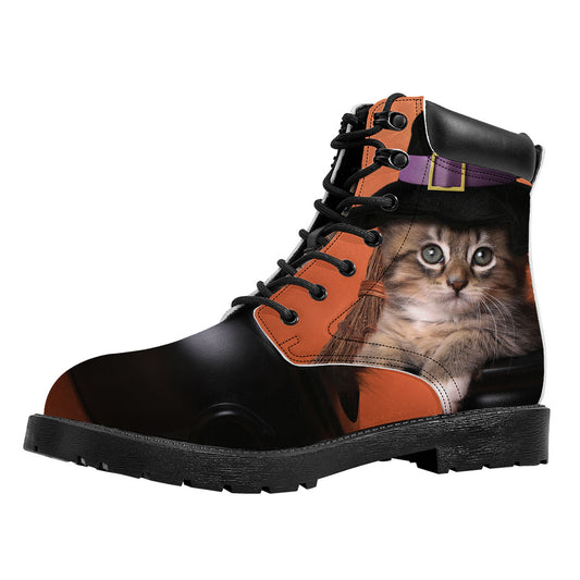 Halloween Cute Witch Cat Print Work Boots