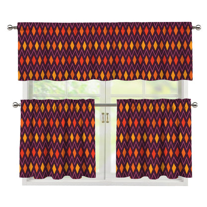 Halloween Diamond Shape Pattern Print 3 Piece Kitchen Curtains
