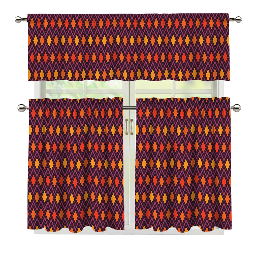 Halloween Diamond Shape Pattern Print 3 Piece Kitchen Curtains
