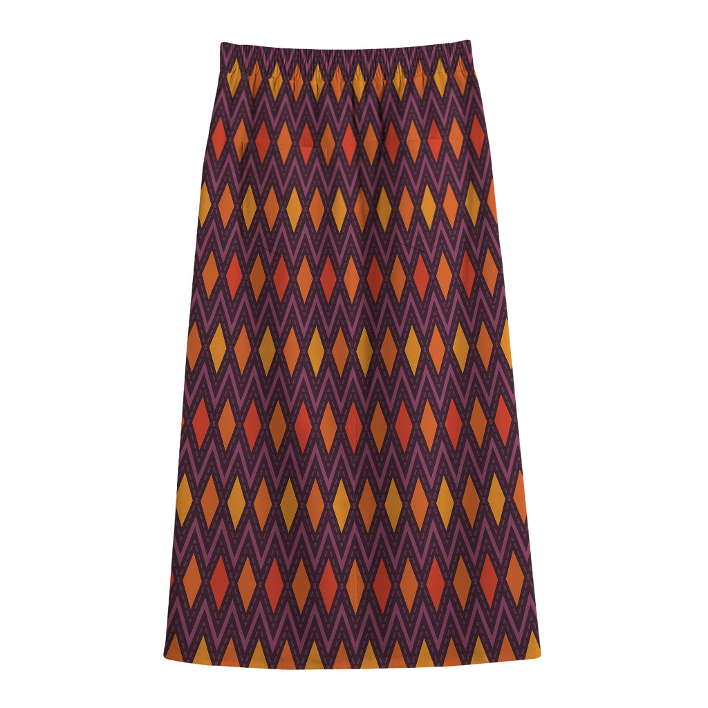 Halloween Diamond Shape Pattern Print Cotton Front Slit Maxi Skirt