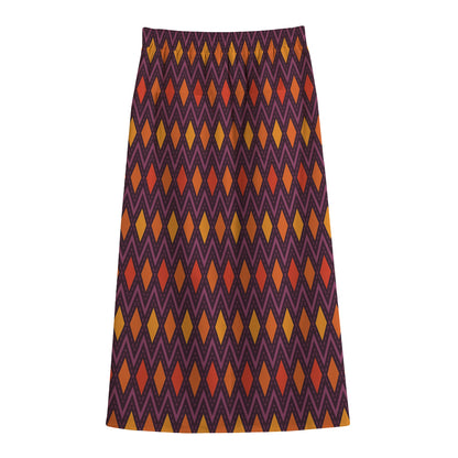 Halloween Diamond Shape Pattern Print Cotton Front Slit Maxi Skirt