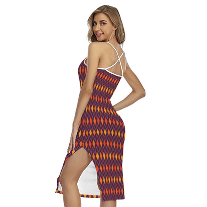 Halloween Diamond Shape Pattern Print Cross Back Cami Dress