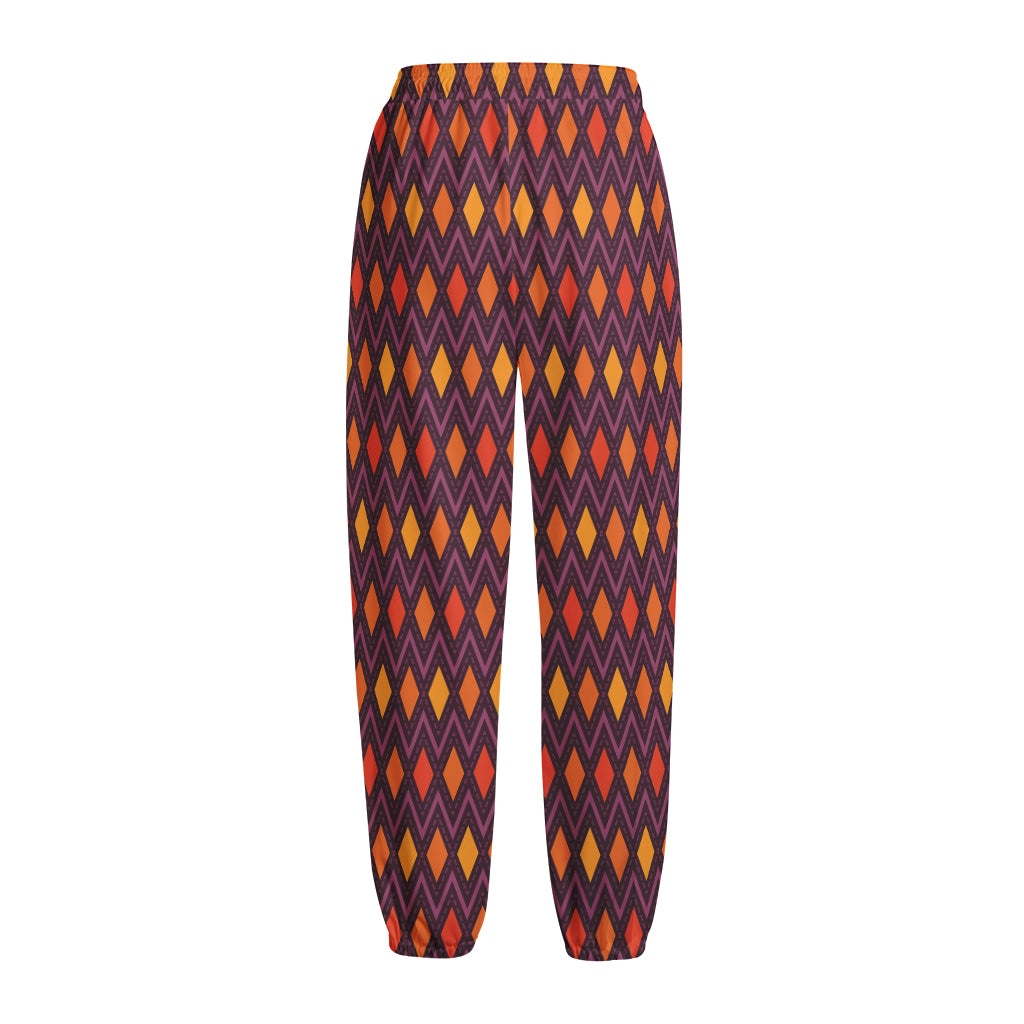 Halloween Diamond Shape Pattern Print Fleece Lined Knit Pants