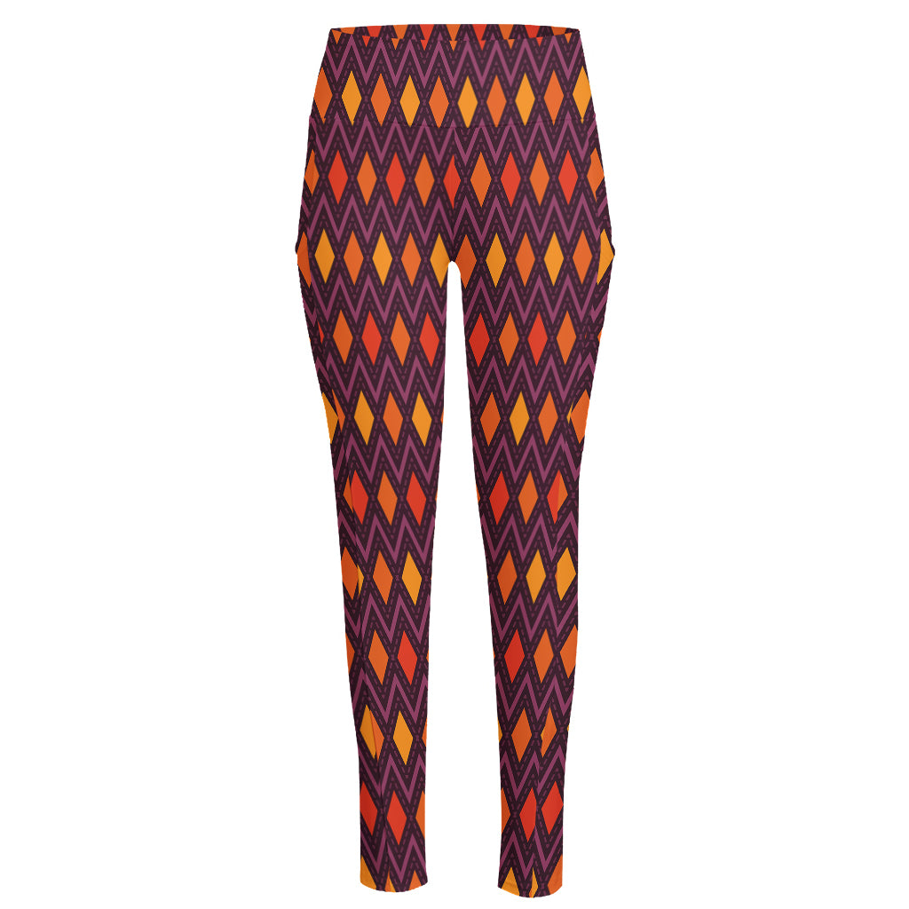 Halloween Diamond Shape Pattern Print High-Waisted Pocket Leggings