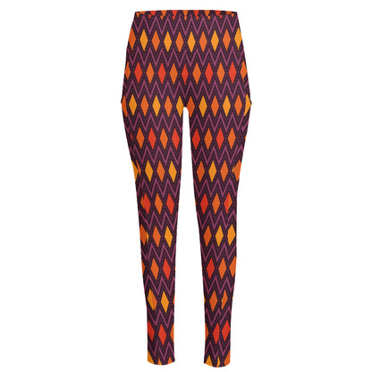Halloween Diamond Shape Pattern Print High-Waisted Pocket Leggings