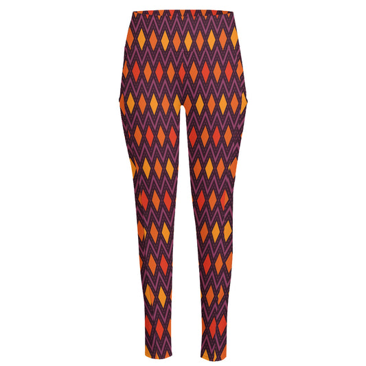 Halloween Diamond Shape Pattern Print High-Waisted Pocket Leggings