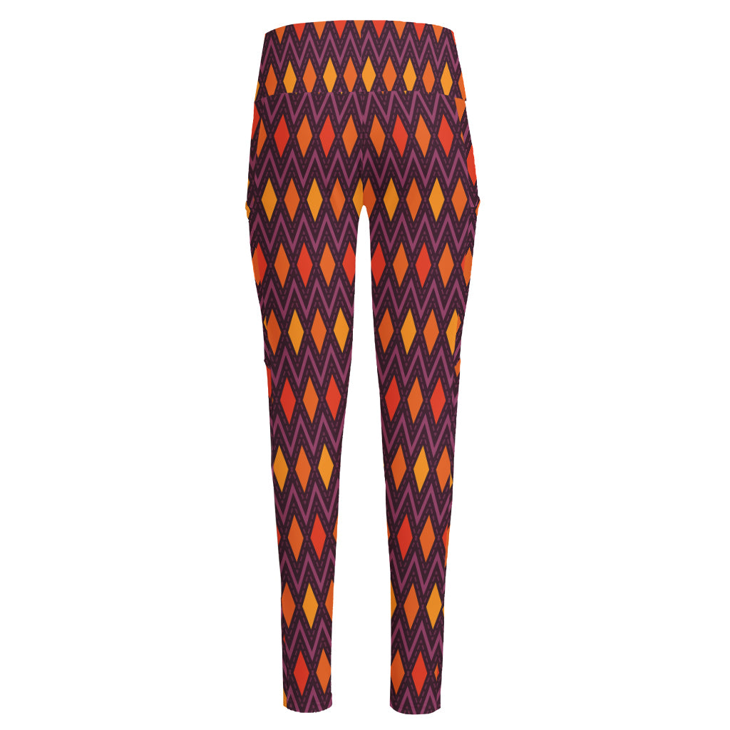 Halloween Diamond Shape Pattern Print High-Waisted Pocket Leggings