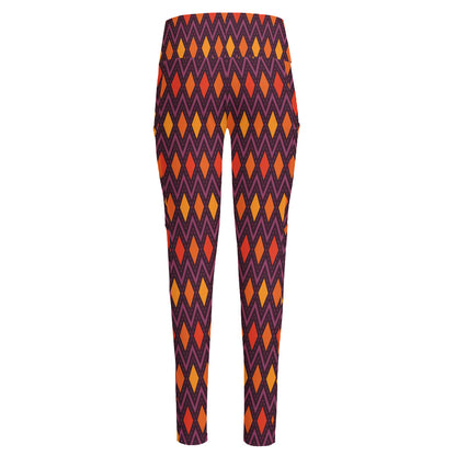 Halloween Diamond Shape Pattern Print High-Waisted Pocket Leggings