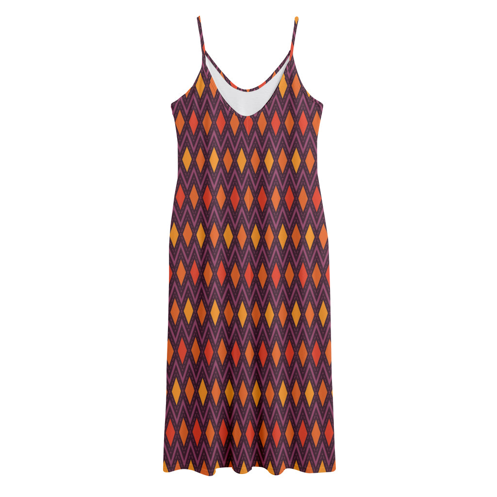 Halloween Diamond Shape Pattern Print Jersey Midi Cami Dress