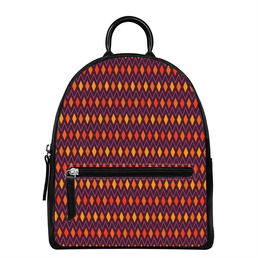 Halloween Diamond Shape Pattern Print Leather Backpack