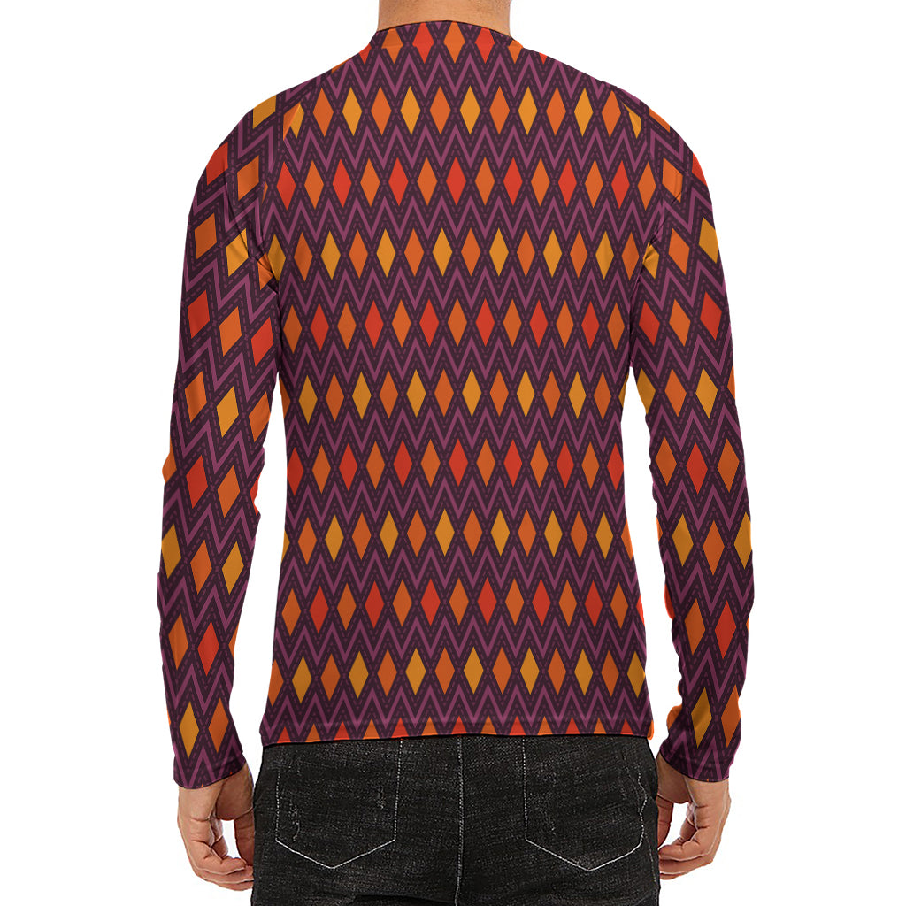 Halloween Diamond Shape Pattern Print Men's Long Sleeve Rash Guard