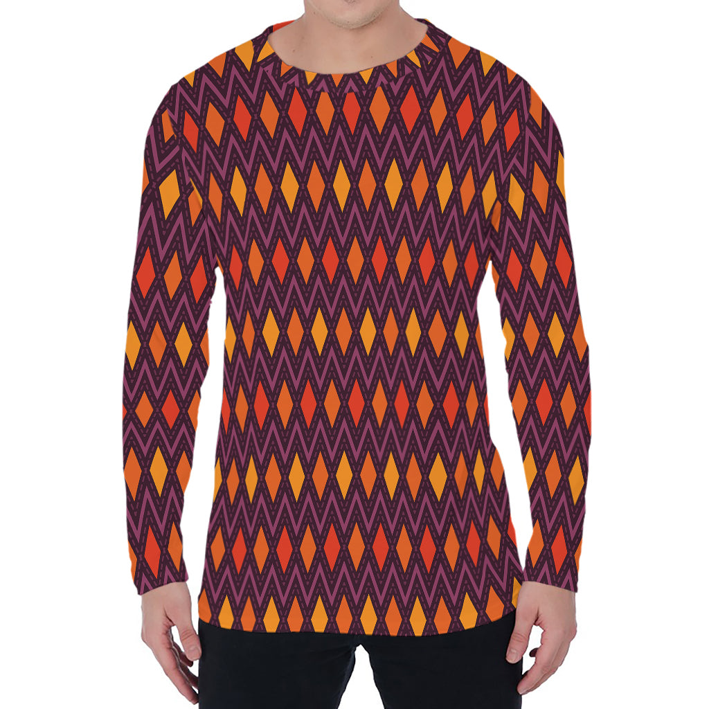 Halloween Diamond Shape Pattern Print Men's Long Sleeve T-Shirt