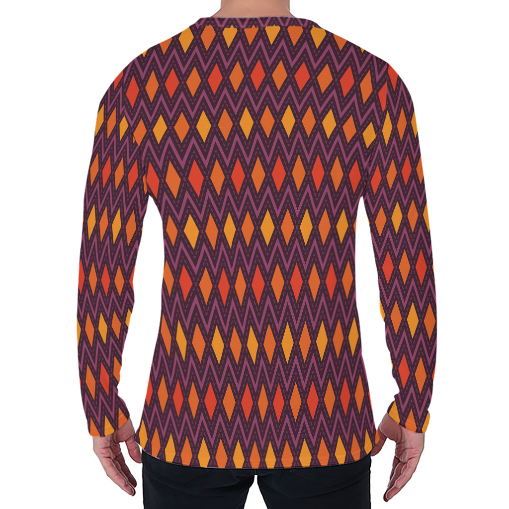 Halloween Diamond Shape Pattern Print Men's Long Sleeve T-Shirt