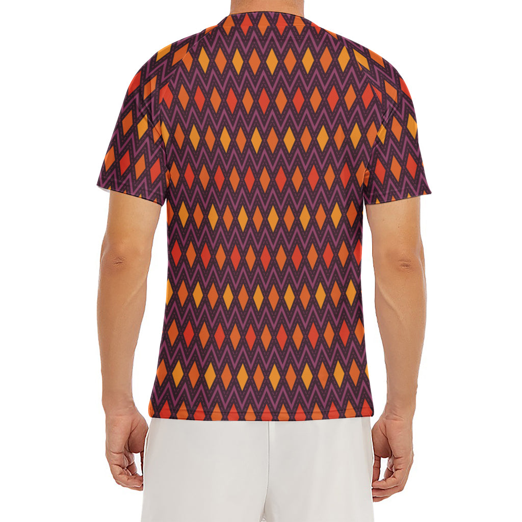 Halloween Diamond Shape Pattern Print Men's Short Sleeve Rash Guard