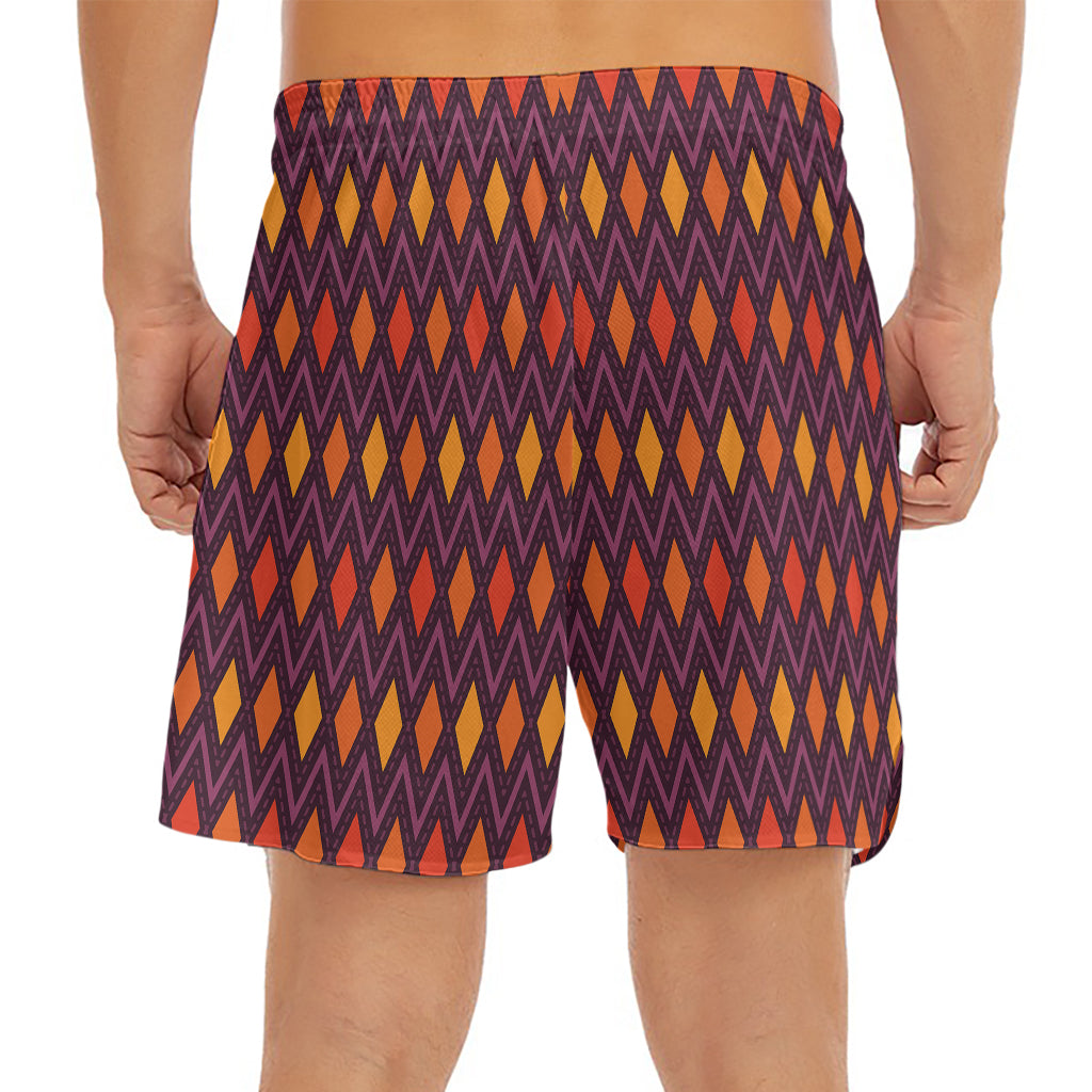 Halloween Diamond Shape Pattern Print Men's Split Running Shorts