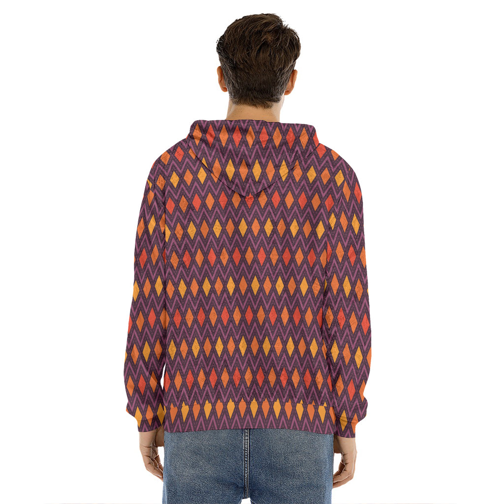 Halloween Diamond Shape Pattern Print Men's Velvet Pullover Hoodie