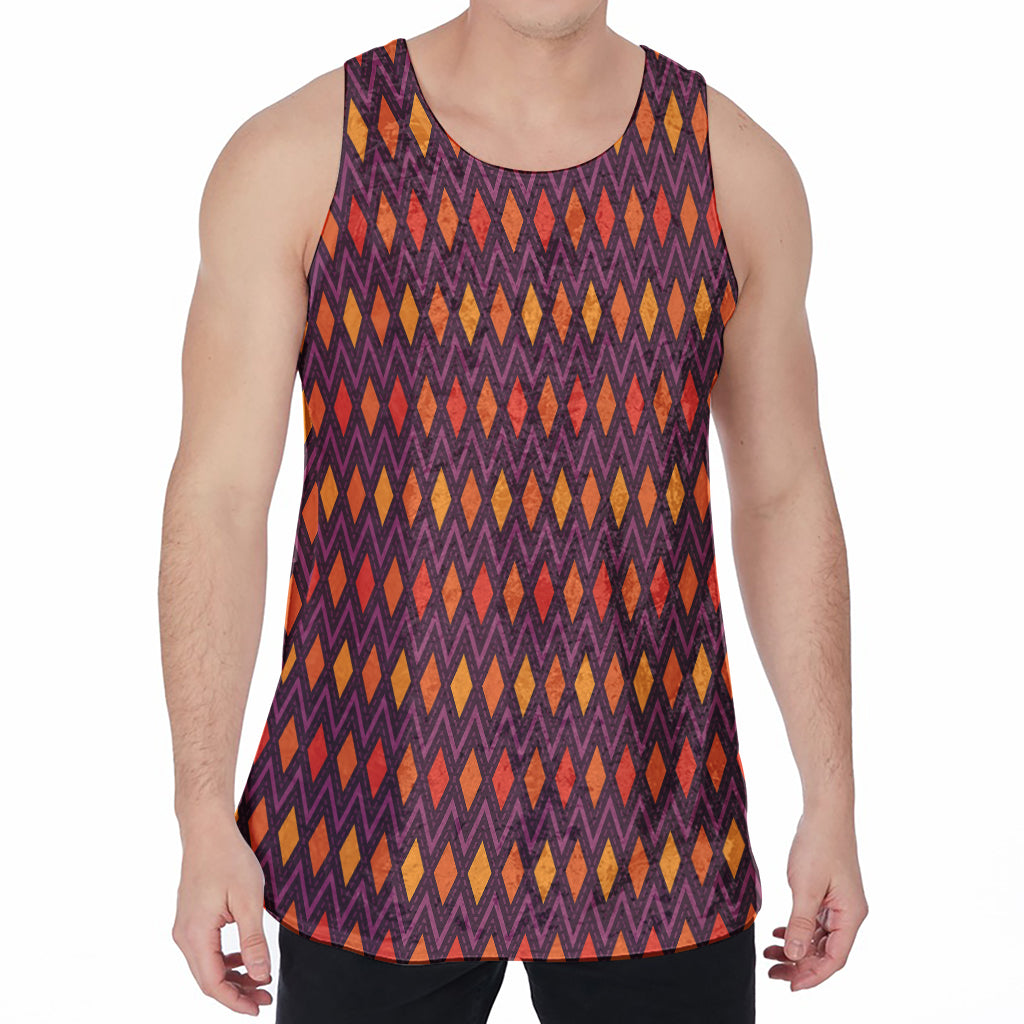 Halloween Diamond Shape Pattern Print Men's Velvet Tank Top