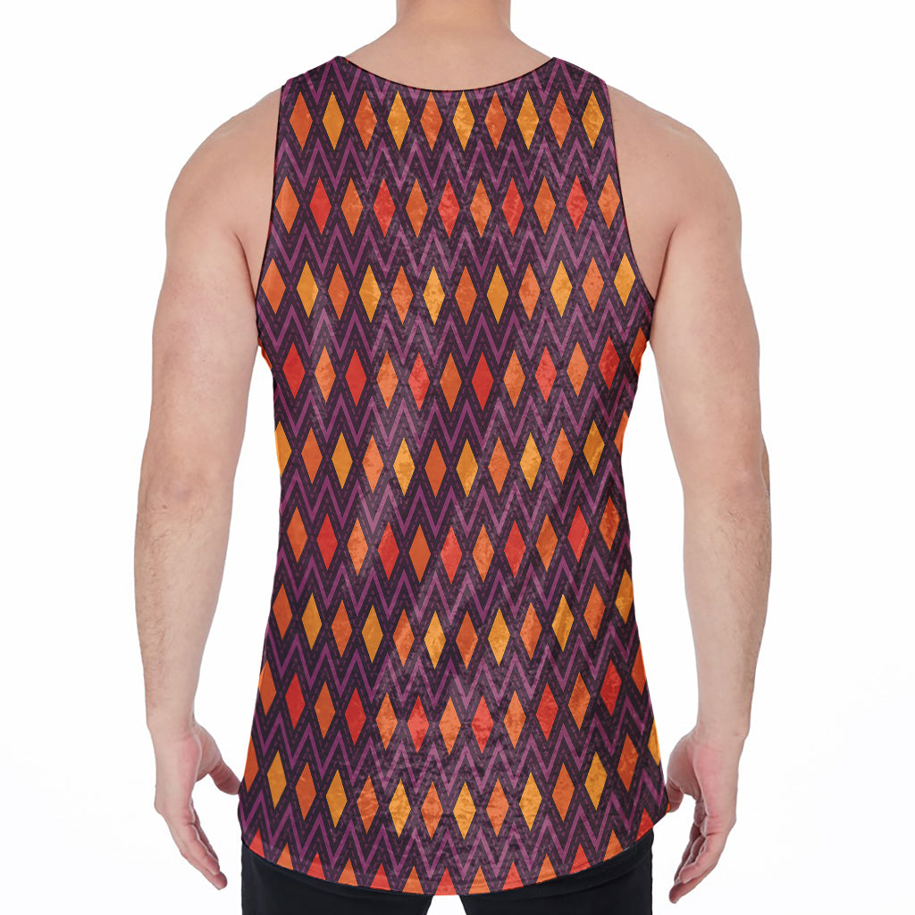 Halloween Diamond Shape Pattern Print Men's Velvet Tank Top