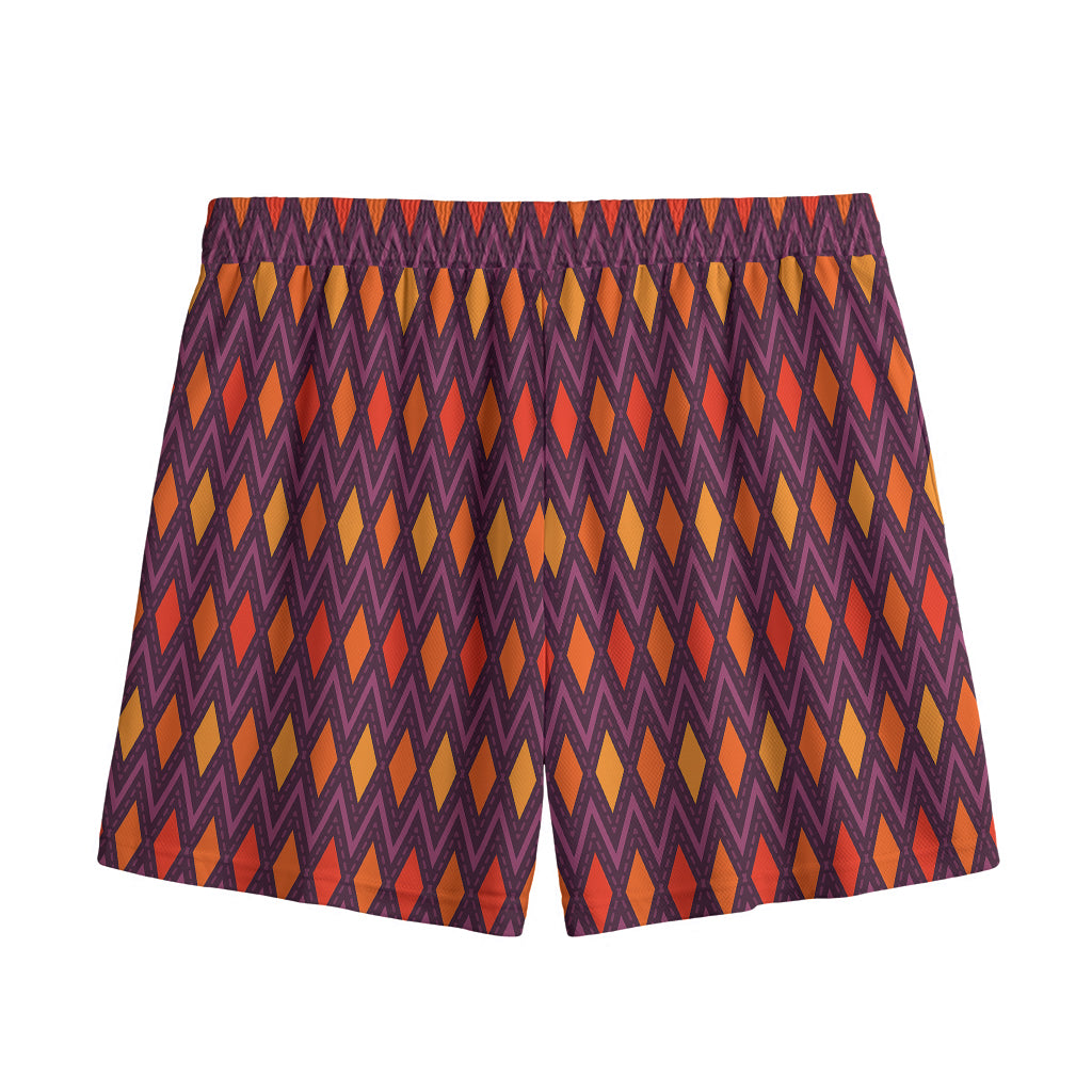 Halloween Diamond Shape Pattern Print Mesh Shorts