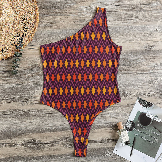 Halloween Diamond Shape Pattern Print One Shoulder Bodysuit