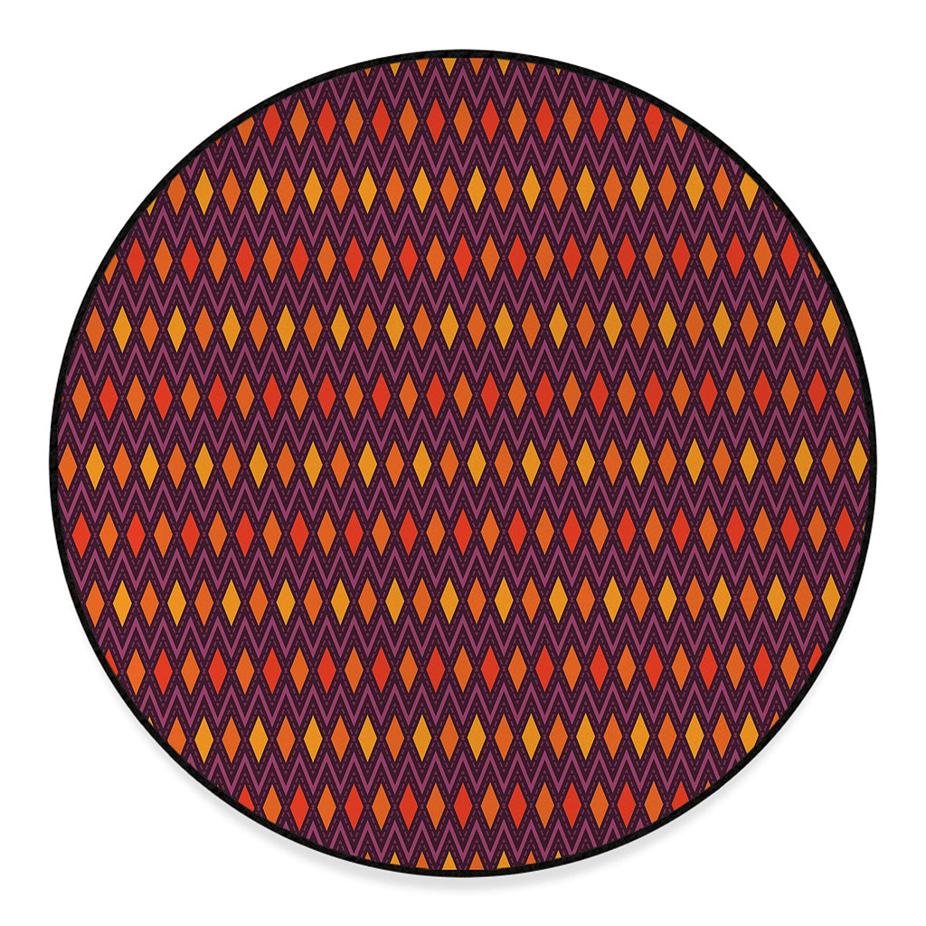 Halloween Diamond Shape Pattern Print Round Floor Mat