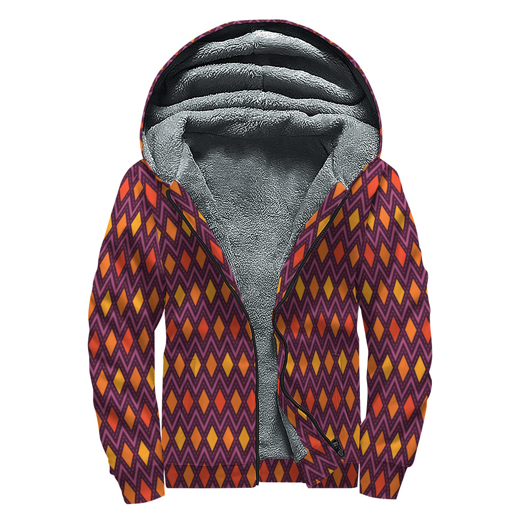 Halloween Diamond Shape Pattern Print Sherpa Lined Zip Up Hoodie