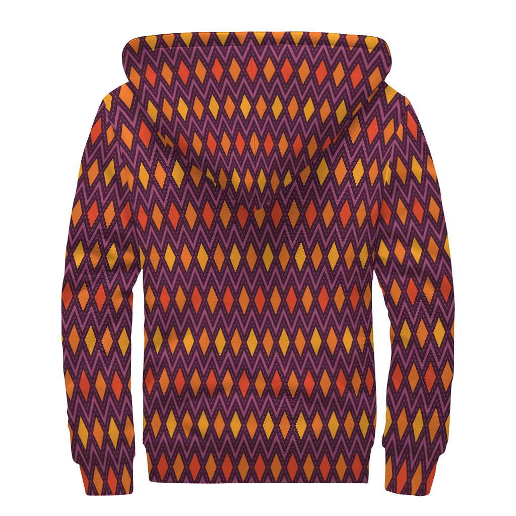 Halloween Diamond Shape Pattern Print Sherpa Lined Zip Up Hoodie