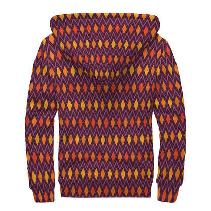 Halloween Diamond Shape Pattern Print Sherpa Lined Zip Up Hoodie