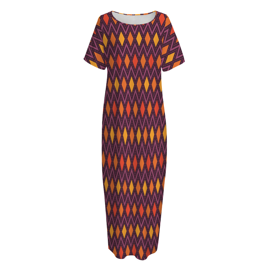 Halloween Diamond Shape Pattern Print Short Sleeve Long Nightdress
