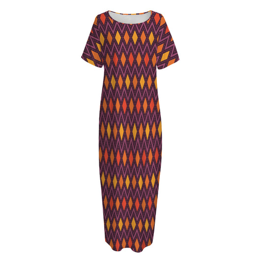 Halloween Diamond Shape Pattern Print Short Sleeve Long Nightdress