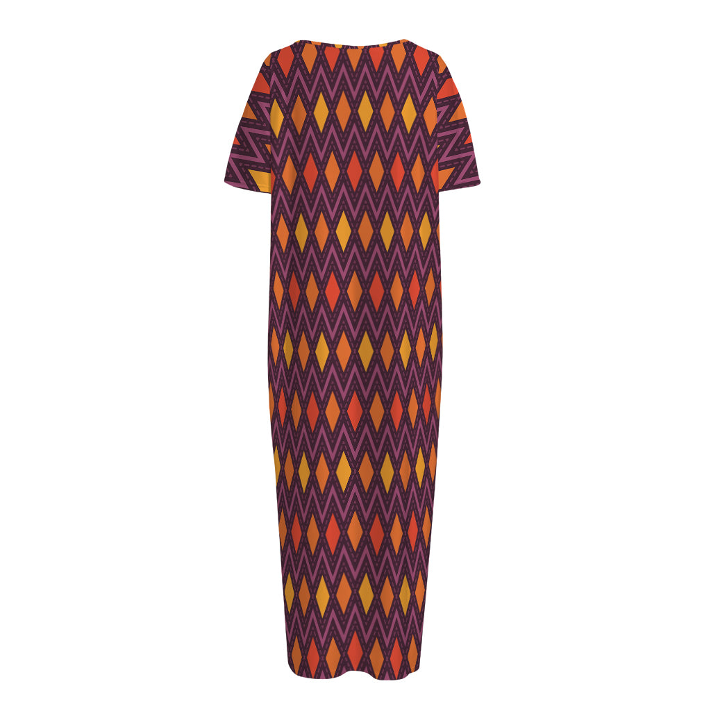 Halloween Diamond Shape Pattern Print Short Sleeve Long Nightdress