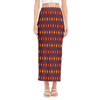 Halloween Diamond Shape Pattern Print Side Slit Maxi Skirt