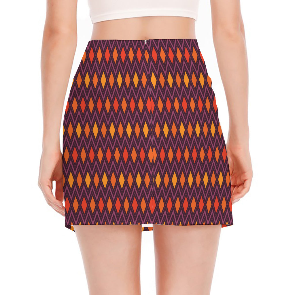 Halloween Diamond Shape Pattern Print Side Slit Mini Skirt