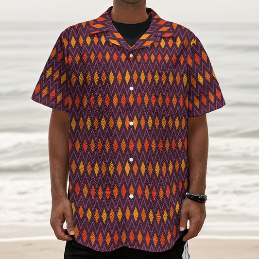 Halloween Diamond Shape Pattern Print Textured Short Sleeve Shirt
