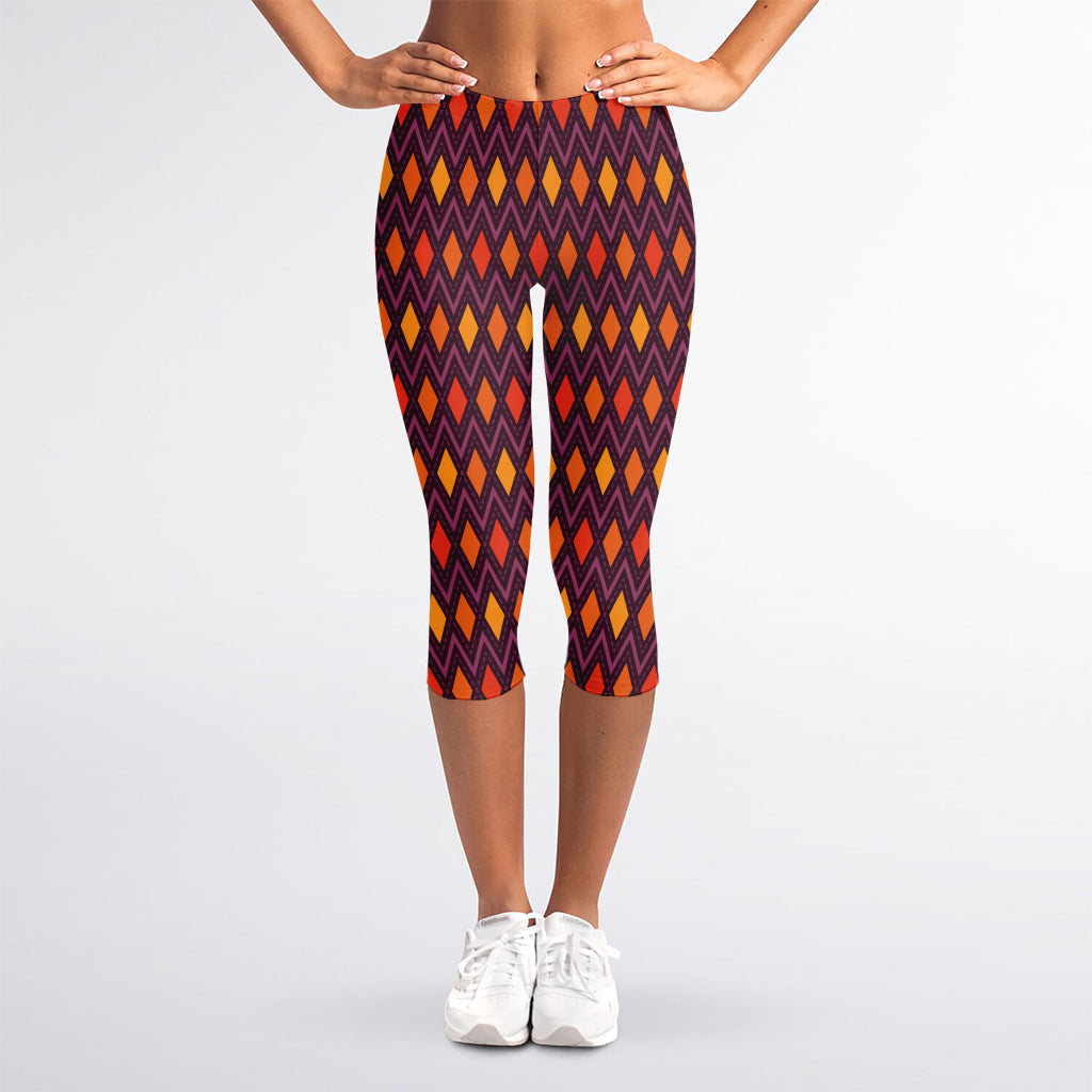 Halloween Diamond Shape Pattern Print Women's Capri Leggings